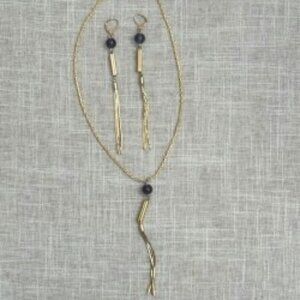 Handmade Gold Tone Necklace & Earring Set with Black Beads – Modern Minimalist